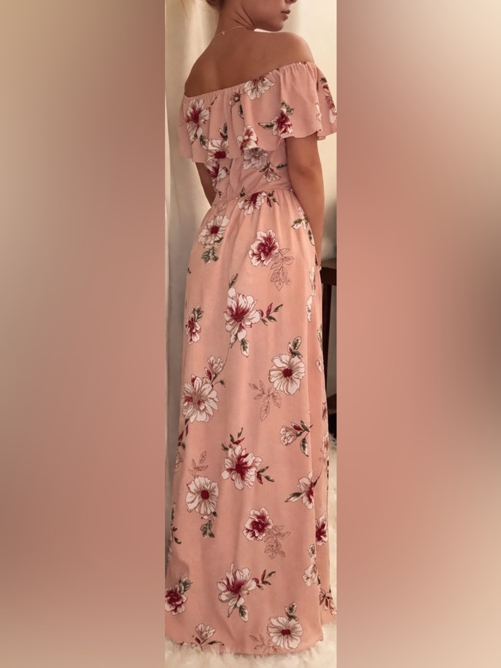 Altar'd State Mauve Floral Off-Shoulder Romper Jumpsuit Dress - Picture 2 of 11